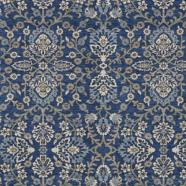 HomeRoots 5x8 Navy Geometric Polyester Area Rug Washable Stain Resistant Indoor Outdoor Patio Use 734371