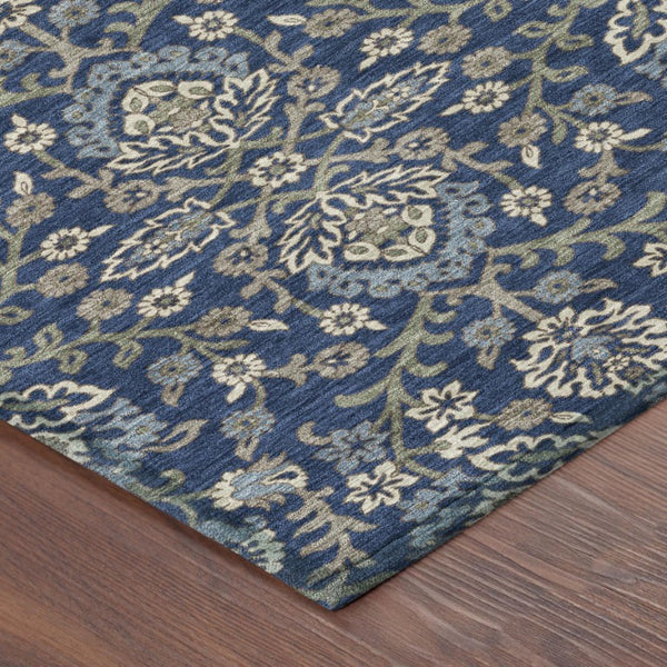 5x8 Navy Geometric Polyester Area Rug Washable Stain Resistant Indoor Outdoor Patio Use