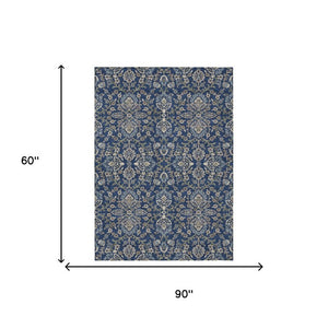 5x8 Navy Geometric Polyester Area Rug Washable Stain Resistant Indoor Outdoor Patio Use