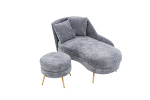 English Elm 58'' Chenille Chaise Lounge with Footstool Pocket Spring Comfort for Bedroom Living Room W2363S00089