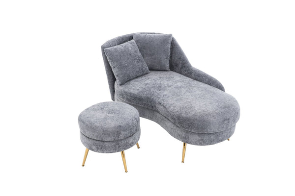 English Elm 58'' Chenille Chaise Lounge with Footstool Pocket Spring Comfort for Bedroom Living Room W2363S00089