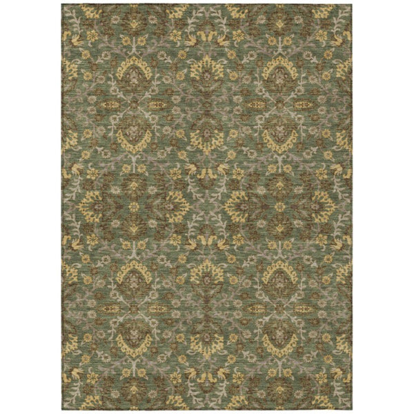 10 X 14 Olive Geometric Polyester Area Rug Washable for Patio Porch or Living Room