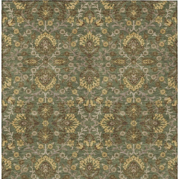 10 X 14 Olive Geometric Polyester Area Rug Washable for Patio Porch or Living Room