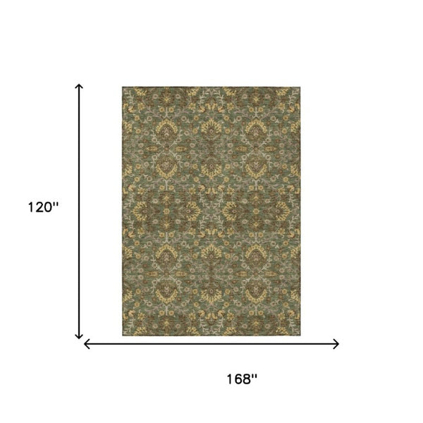 10 X 14 Olive Geometric Polyester Area Rug Washable for Patio Porch or Living Room