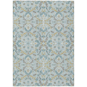 5 X 8 Sky Blue Geometric Polyester Area Rug Washable for Indoor Outdoor Use