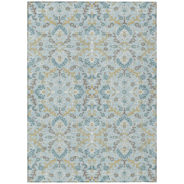 5 X 8 Sky Blue Geometric Polyester Area Rug Washable for Indoor Outdoor Use