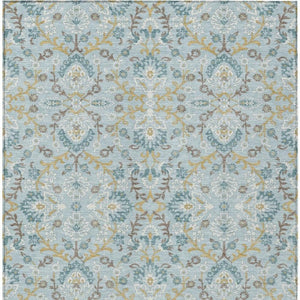 5 X 8 Sky Blue Geometric Polyester Area Rug Washable for Indoor Outdoor Use