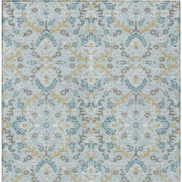 5 X 8 Sky Blue Geometric Polyester Area Rug Washable for Indoor Outdoor Use