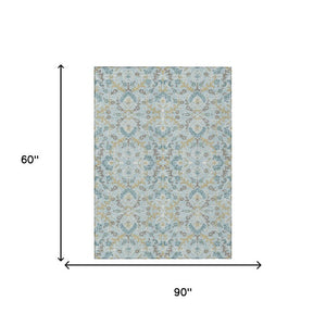 5 X 8 Sky Blue Geometric Polyester Area Rug Washable for Indoor Outdoor Use