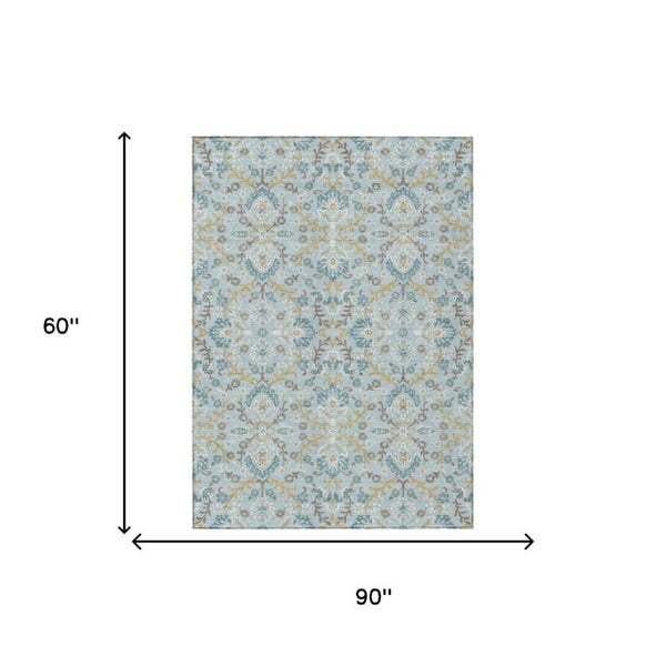 5 X 8 Sky Blue Geometric Polyester Area Rug Washable for Indoor Outdoor Use