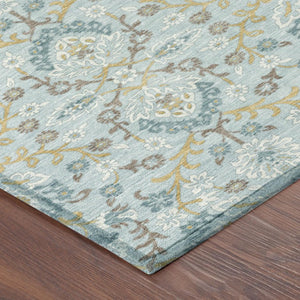 9 X 12 Sky Blue Geometric Polyester Area Rug Washable for Indoor Outdoor Use