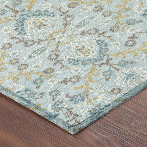 9 X 12 Sky Blue Geometric Polyester Area Rug Washable for Indoor Outdoor Use
