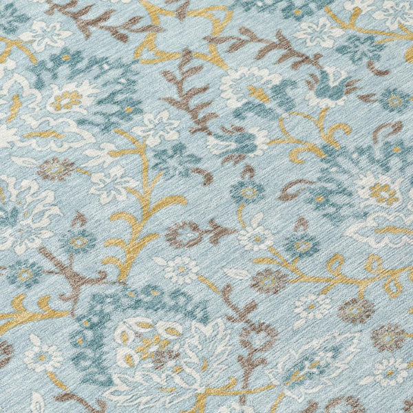 9 X 12 Sky Blue Geometric Polyester Area Rug Washable for Indoor Outdoor Use