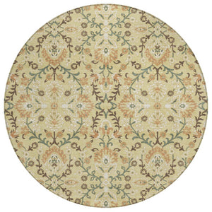 8 Foot Round Geometric Polyester Area Rug Washable Wheat Gold Indoor Outdoor