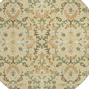 HomeRoots 8 Foot Round Geometric Polyester Area Rug Washable Wheat Gold Indoor Outdoor 734390