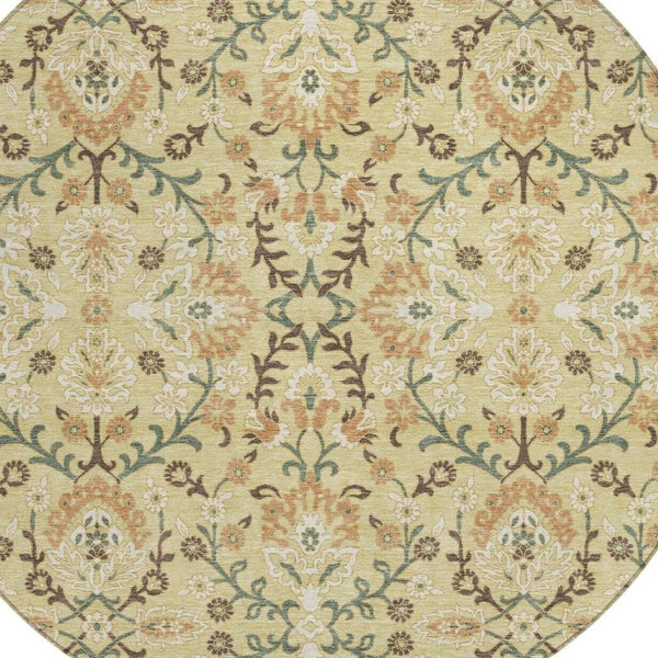 HomeRoots 8 Foot Round Geometric Polyester Area Rug Washable Wheat Gold Indoor Outdoor 734390