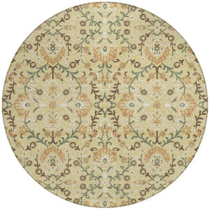 8 Foot Round Geometric Polyester Area Rug Washable Wheat Gold Indoor Outdoor