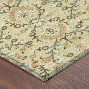 8 Foot Round Geometric Polyester Area Rug Washable Wheat Gold Indoor Outdoor
