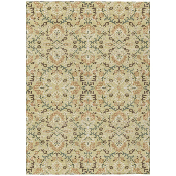 8x10 Geometric Polyester Area Rug Stain Resistant Indoor Outdoor Wheat Gold Tones