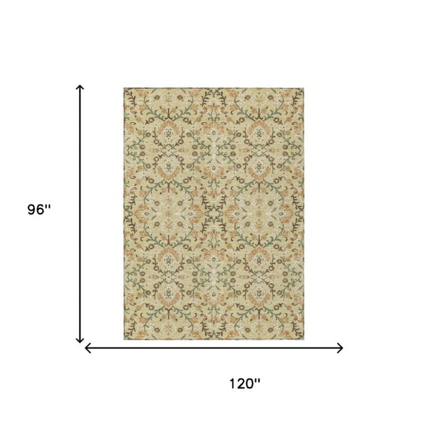 8x10 Geometric Polyester Area Rug Stain Resistant Indoor Outdoor Wheat Gold Tones