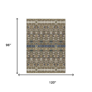 8 X 10 Geometric Polyester Area Rug Washable Stain Resistant Indoor Outdoor Brown Taupe
