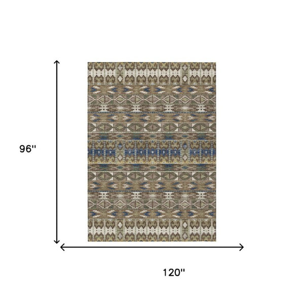 8 X 10 Geometric Polyester Area Rug Washable Stain Resistant Indoor Outdoor Brown Taupe