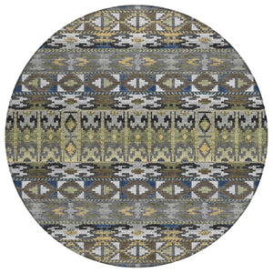 8 Ft Round Geometric Polyester Area Rug Washable Stain Resistant Indoor Outdoor Gray