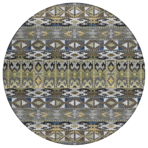 8 Ft Round Geometric Polyester Area Rug Washable Stain Resistant Indoor Outdoor Gray