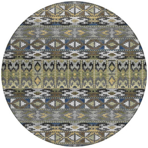 8 Ft Round Geometric Polyester Area Rug Washable Stain Resistant Indoor Outdoor Gray