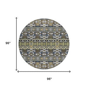 8 Ft Round Geometric Polyester Area Rug Washable Stain Resistant Indoor Outdoor Gray