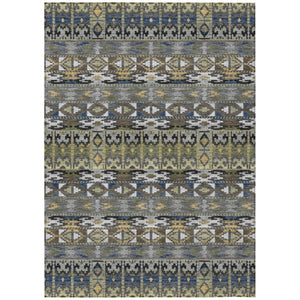 9' X 12' Gray and Graphite Geometric Washable Indoor Outdoor Area Rug