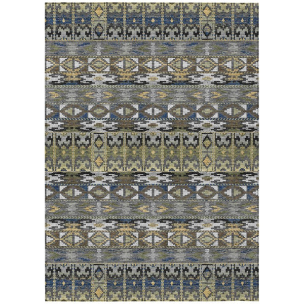 9' X 12' Gray and Graphite Geometric Washable Indoor Outdoor Area Rug