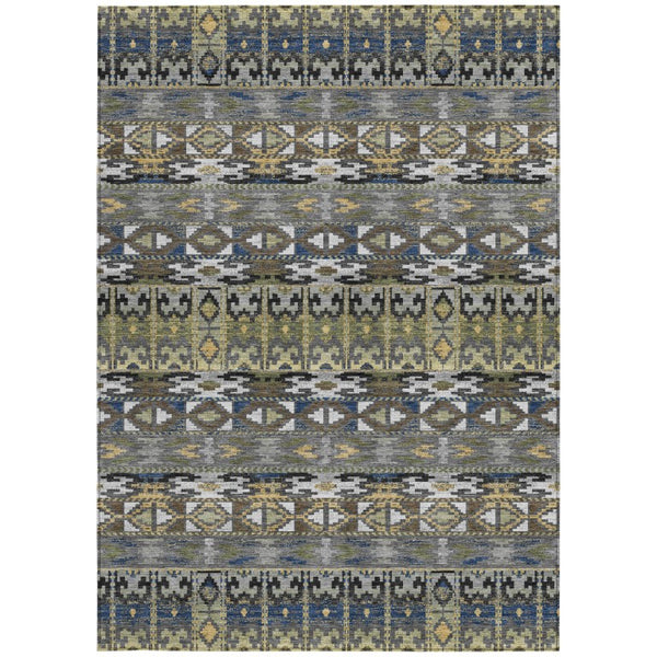9' X 12' Gray and Graphite Geometric Washable Indoor Outdoor Area Rug