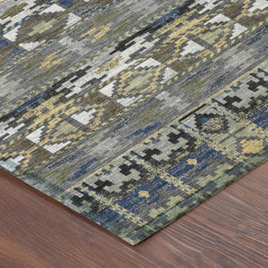 9' X 12' Gray and Graphite Geometric Washable Indoor Outdoor Area Rug