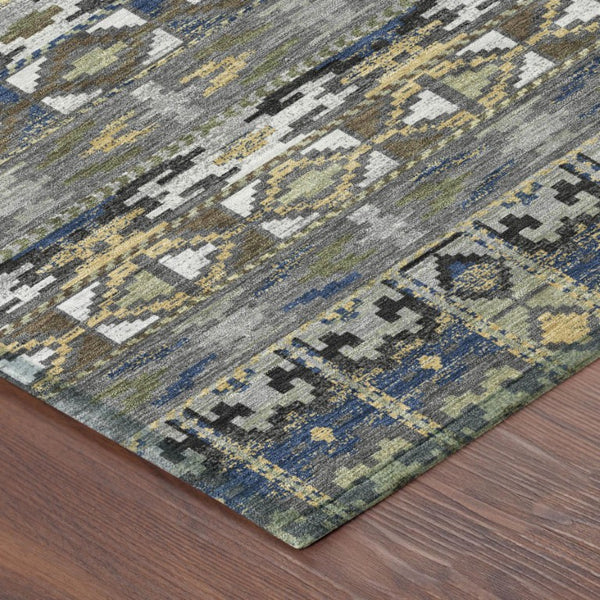 9' X 12' Gray and Graphite Geometric Washable Indoor Outdoor Area Rug