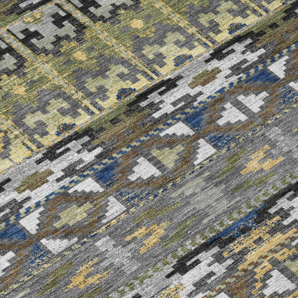 9' X 12' Gray and Graphite Geometric Washable Indoor Outdoor Area Rug