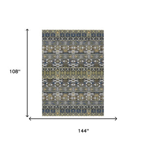 9' X 12' Gray and Graphite Geometric Washable Indoor Outdoor Area Rug