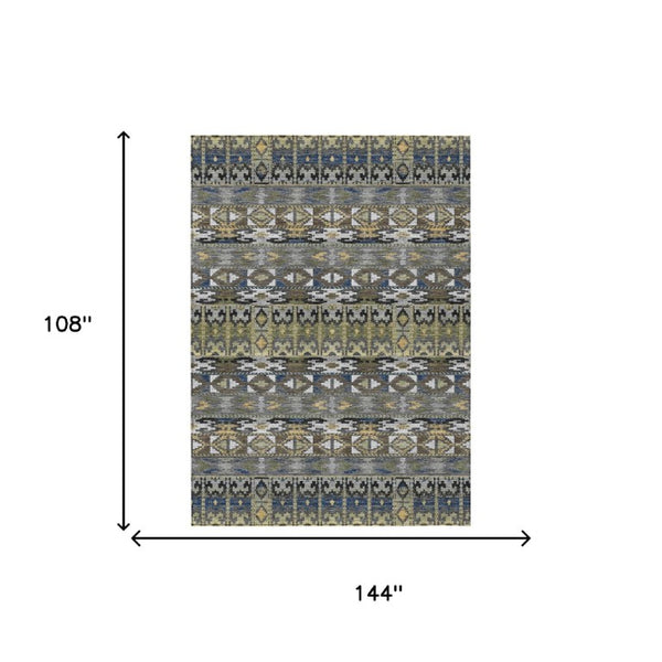 9' X 12' Gray and Graphite Geometric Washable Indoor Outdoor Area Rug