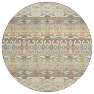8 Ft Round Geometric Polyester Rug Washable Stain Resistant for Indoor Outdoor Use