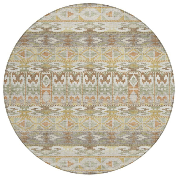 8 Ft Round Geometric Polyester Rug Washable Stain Resistant for Indoor Outdoor Use