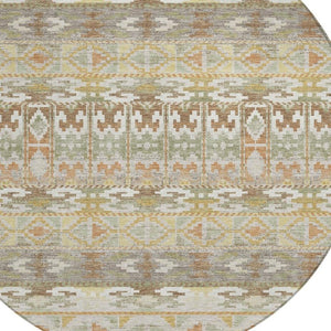 HomeRoots 8 Ft Round Geometric Polyester Rug Washable Stain Resistant for Indoor Outdoor Use 734414