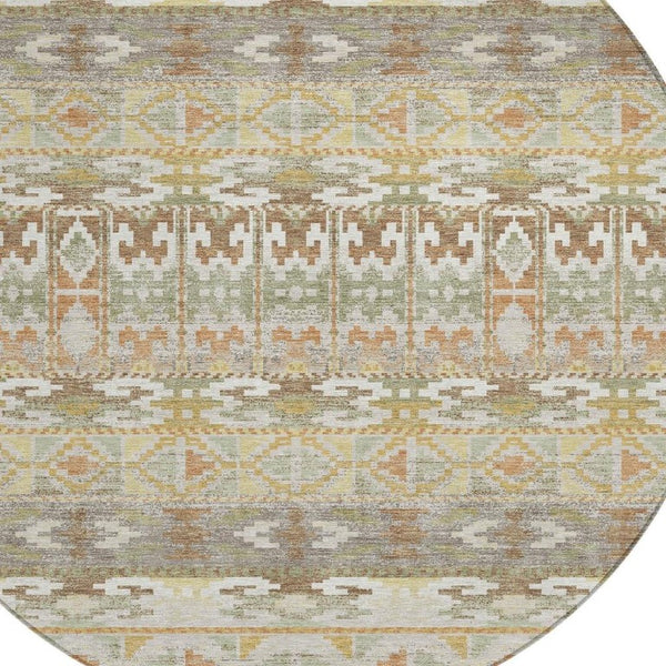 HomeRoots 8 Ft Round Geometric Polyester Rug Washable Stain Resistant for Indoor Outdoor Use 734414