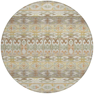 8 Ft Round Geometric Polyester Rug Washable Stain Resistant for Indoor Outdoor Use