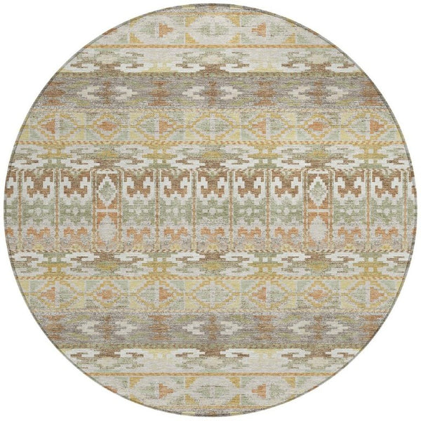 8 Ft Round Geometric Polyester Rug Washable Stain Resistant for Indoor Outdoor Use