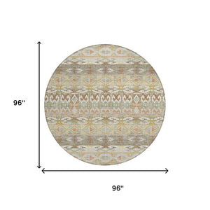 8 Ft Round Geometric Polyester Rug Washable Stain Resistant for Indoor Outdoor Use