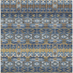 8 X 10 Navy Geometric Polyester Area Rug Stain Resistant for Patio and Living Room