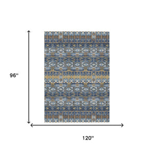 8 X 10 Navy Geometric Polyester Area Rug Stain Resistant for Patio and Living Room