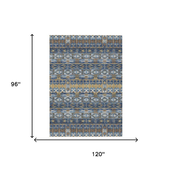 8 X 10 Navy Geometric Polyester Area Rug Stain Resistant for Patio and Living Room