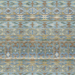 HomeRoots 5x8 Teal Khaki Geometric Polyester Area Rug Stain Resistant for Patio or Living Room 734425