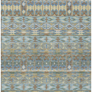 5x8 Teal Khaki Geometric Polyester Area Rug Stain Resistant for Patio or Living Room
